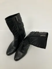 RIZ Comfort ブーツ 22.5 ブラック レザー・本革 無地 ラウンドトゥ ミドル ジップアップ 太ヒール レディースのサムネイル