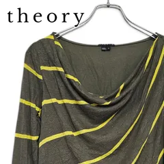 theory セオリー カーキ イエロー レディース ドレープ カットソー S 麻混 リネン ボーダー アシンメトリー 長袖 Tシャツ ブラウス トップス 美品 上品 オフィスカジュアル キレイめ おしゃれ 春 秋 480KJのサムネイル