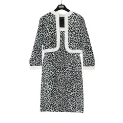 CELINE セリーヌ セットアップ ヴィンテージ レオパード柄 ヒョウ柄 スーツ ノーカラー クロップドジャケット ノースリーブワンピース ブラック ホワイト レディース ブラック レディース 【中古】のサムネイル