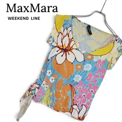 WEEKEND MaxMara ウィークエンド マックスマーラ レディース M 花柄 総柄 裾リボン サイドリボン 半袖 カットソー Tシャツ トップス イタリア製 マルチカラー ブルー ピンク イエロー ビスコース ストレッチ 美品 夏物 上品 481KJのサムネイル