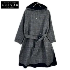 DRAWER　ドゥロワー　6525ー234ー0714  グレー グレンチェック カシミヤ混ウール フーディベルテッドコート　36のサムネイル