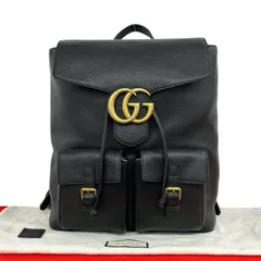 ほぼ未使用 保存袋付き GUCCI グッチ GG ロゴ 金具 レザー 本革 リュックサック バックパック デイパック メンズ ブラック 265-5のサムネイル