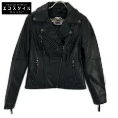 HARLEY DAVIDSON　ハーレーダビッドソン　ブラック スタッズ フレイムデザイン ダブルライダースジャケット　XSのサムネイル