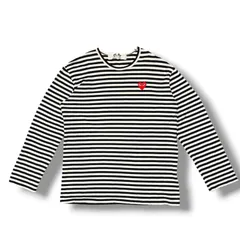 PLAY COMME des GARCONS L/S TEE BLACK BORDER ハートワッペン ボーダーTシャツ カットソー プレイコムデギャルソン AZ-T164 ホワイト×ブラック XXL （20395M）のサムネイル