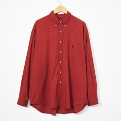 Ralph Lauren 90s BIG SHIRT ボタンダウン シャツ 長袖 コットン 大きいサイズ XXL ビッグシルエット ポケット ロゴ 刺繍 無地 ボルドー 赤 ラルフローレン ヴィンテージ 古着 USA
