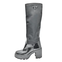 PRADA プラダ Re-Nylon リナイロン トライアングルロゴ サイドジップ ブーツ size=37 約24cm 1W241N_3LFU_F0002_F_085 ブラック レザー エコニール シルバー金具 チャンキーヒール ラウンドトゥ ウィメンズのサムネイル