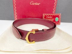 カルティエ must de Cartier レザー 細ベルト ボルドー ゴールド