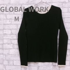 GLOBAL WORK 長袖リブニットセーター バイカラー M 古着