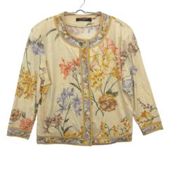 LEONARD 花柄 ノーカラージャケット L イエロー 長袖 レディース