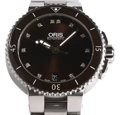 美品 ORIS オリス Aquis アクイス 7652 デイト 01 733 7652 4192-07 8 18 01P 12Pダイヤモンド ブラウン文字盤 自動巻き ボーイズのサムネイル