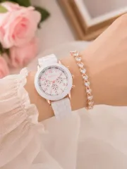 (新品)レディース腕時計 白ラバーバンド+ブレスレットセットのサムネイル