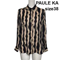 ◆ ポールカ PAULE KA 長袖ブラウス シャツ 幾何学模様 ストライプ調 トップス 黒 ピンクベージュ 38 M 9号 レディース S6I253のサムネイル