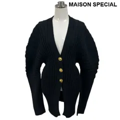 ◆ メゾンスペシャル MAISON SPECIAL カーディガン 長袖 Vネック サーキュラースリーブ ゴールドボタン 黒 綿 M 9号 レディース S6I265のサムネイル