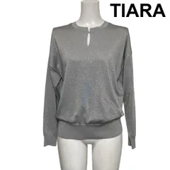 ◆ ティアラ TIARA ニットプルオーバー 長袖 キーホールネック ラメ ドロップショルダー トップス シルバー色 L 11号 レディース S6I259のサムネイル