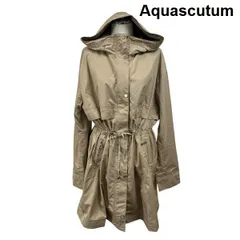 ◆ アクアスキュータム Aquascutum コート 長袖 フード付き ブランドロゴ入りテープ ドローコード ベージュ M 9号 レディース S6I267のサムネイル