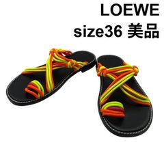 ● 美品 ロエベ LOEWE フラットトングサンダル ミュール Paula's Ibiza ノットロープ 黒 ネオンカラー レザー 36 約23cm レディース 6D450