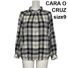 ◆ キャラオクルス CARA O CRUZ プルオーバーブラウス シャツ 長袖 ハイネック チェック柄 トップス 白 黒 9 M 9号 レディース S6I241のサムネイル