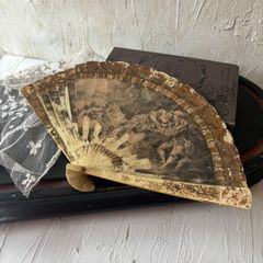 T941 フランスアンティーク手描きの扇子 セルロイド 扇雑貨