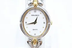 【W317-35】動作品 電池交換済 NINA RICCI ニナリッチ ２針 石付き ブレスレットウォッチ 腕時計 2P20-6200 レディースのサムネイル