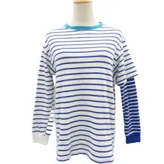 ニコアンド Niko and.. Tシャツ カットソー M オフホワイト 青 ブルー ボーダー柄 ラウンドネック 長袖 アシンメトリー レイヤード風 /HO23 ■GY70のサムネイル