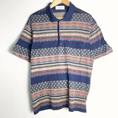 VALENTINO CHEMISES ヴァレンティノケミーゼス ポロシャツ 半袖 総柄ポロシャツ 胸ポケット 日本製 レトロ ブルー系 サイズL NB173のサムネイル
