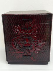 新品 鎌倉彫 ミニチェスト三段引き出し ミニタンス 椿 箪笥 伝統工芸品