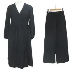 無印良品 良品計画 インド綿セットアップ ふんわりしぼガーゼ ロングカーディガン パンツ 長袖 カシュクール S 黒 ブラック /Xのサムネイル