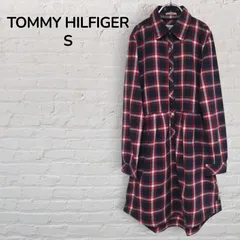 【美品】トミーヒルフィガー　TOMMY HILFIGER　ヒルフィガーデニム　HILFIGER DENIM　ワンピース　シャツワンピース　チェックワンピース　レディース　S　レッド　赤　ネイビー　長袖　ロゴ刺繍　大人カジュアル　トラッド　韓国　古着のサムネイル