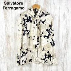 Salvatore Ferragamo サルヴァトーレフェラガモ 花柄 シルク ボウタイブラウス ベージュのサムネイル
