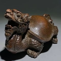 巻き貝と蛙】古美術 骨董品 アンティーク 時代物 木彫 根付 銘あり