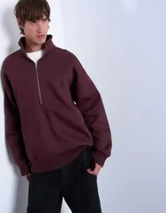 トップマン メンズ アウター ニット・セーター オーバーサイズフィット ハーフジップ スタンドネック Topman premium oversized fit quarter zip funnel nのサムネイル