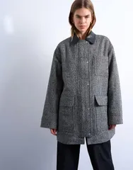 トップショップ レディース アウター ジャケット・ブルゾン コントラスト レザー フェイクレザー ジャケット Topshop heritage twill field jacket with contのサムネイル