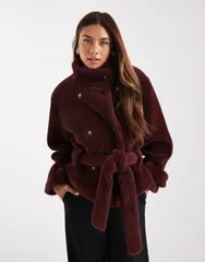 エイソス レディース アウター コート クロップド ASOS DESIGN teddy cropped trench coat Burgundy バーガンディのサムネイル
