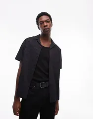 トップマン メンズ トップス シャツ Topman textured striped shirt Black ブラックのサムネイル