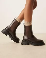 エイソス レディース シューズ ブーツ・レインブーツ チェルシーブーツ チェルシー ASOS DESIGN Austin chunky chelsea boots in chocolate チョコレーのサムネイル