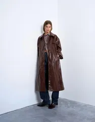 トップショップ レディース アウター コート レザー フェイクレザー Topshop faux leather high shine washed trench coat in washed Washのサムネイル