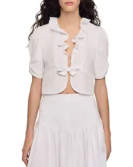 サンドロ レディース トップス シャツ フリル Sandro Aleo Ruffle Tie Frontop White ホワイトのサムネイル