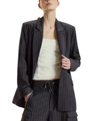 シンシアローレイ レディース アウター ジャケット・ブルゾン Cynthia Rowley Pinstripe Oversized Jacket Heather Grey グレーのサムネイル