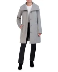 コールハーン レディース アウター コート Cole Haan Convertible Collar Button Up Coat Light Grey グレーのサムネイル