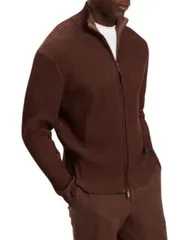 テッドベーカー メンズ アウター ニット・セーター Ted Bakeromani Zip Sweater Dark Brown ブラウンのサムネイル