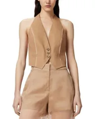 ピンコ レディース アウター ベスト PINKO Cornacchia Vest Brown Wood Thrush ブラウンのサムネイル