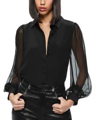 アリスアンドオリビア レディース トップス シャツ ボタンダウン Alice and Olivia Roanne Puff Sleeve Button Down Black ブラックのサムネイル