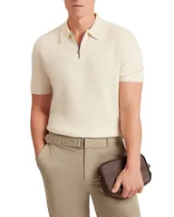 テッドベーカー メンズ トップス ポロシャツ Ted Baker Jaylon Waffle Stitch Zip Polo Ecru エクリュのサムネイル