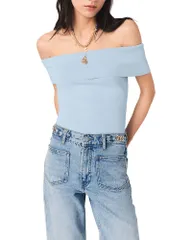 マージュ レディース トップス シャツ リブニット Maje Bardot Rib Knitop Blue Sky ブルーのサムネイル