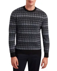 テッドベーカー メンズ アウター ニット・セーター クルーネック Ted Baker Osburn Crewneck Jacquard Sweater Black ブラックのサムネイル