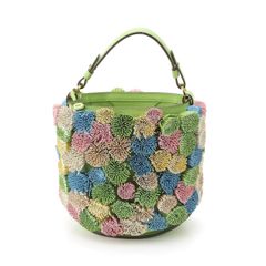 デルヴォー パン ミニ バケット Pin Mini Bucket ポンポン Pompons ハンドバッグ グリーン マルチカラー【中古】
