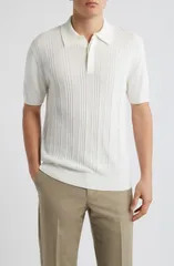 カナーリ メンズ トップス シャツ リブ セーター コットン Canali Ribbed Cotton Blend Polo Sweater WHITE ホワイトのサムネイル