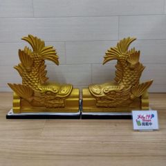 No.586 金色のシャチホコ（鯱鉾）二体一対 錦松焼 瓦製品 縁起物 工芸