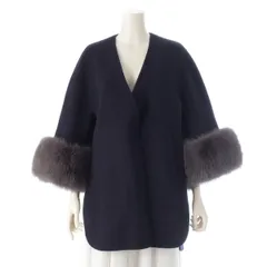 ドゥロワー 25AW ウールケヌキ フォックスファー スリーブ ノーカラージャケット ショートコート アウター 6522-2-000014 ネイビー 36【中古】のサムネイル