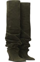 バルマン レディース シューズ スニーカー スエード ブーツ レザー Balmain Suede leather Wedge thighhigh boots Women khaki カーキ